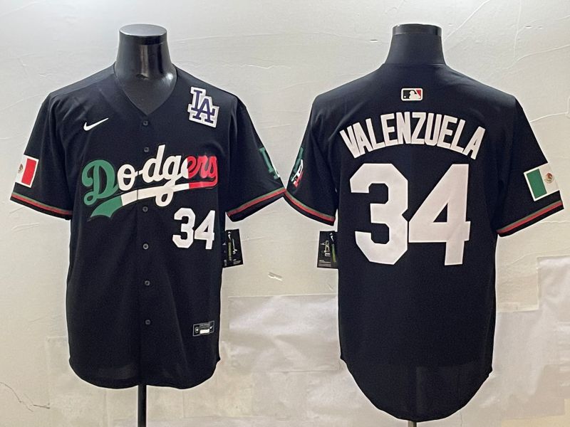 Men Los Angeles Dodgers #34 Valenzuela Black Mexico 2025 Nike MLB Jersey style 5